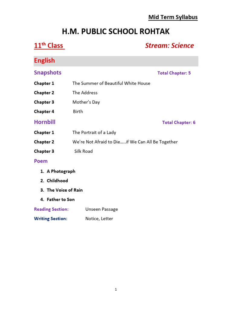Mid Term Syllabus - 11th Science | PDF | Chemistry | Plants