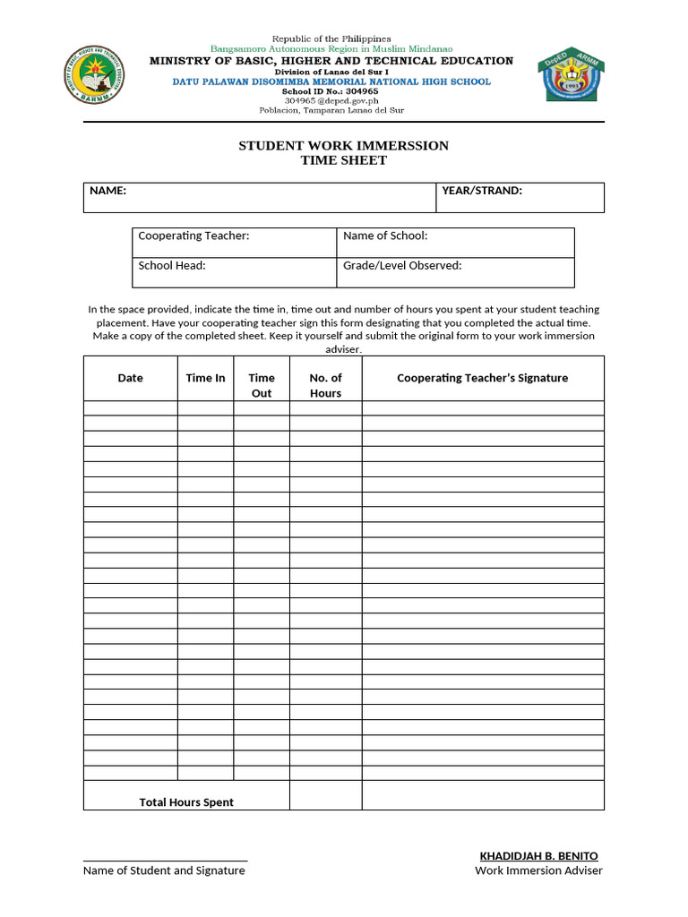Time Sheet Teaching Field | PDF