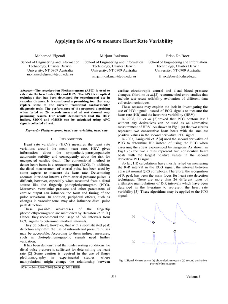 Applying The APG To Measure Heart Rate Variability | PDF | Heart Rate ...