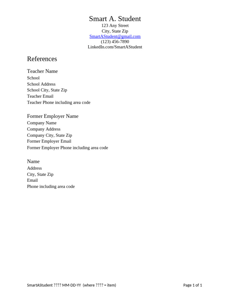 Template Student References | PDF