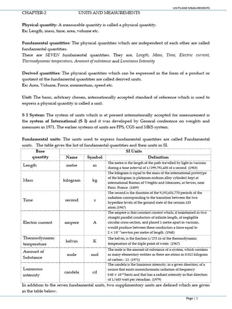 Units and Measurements (Edited) | PDF | Observational Error ...