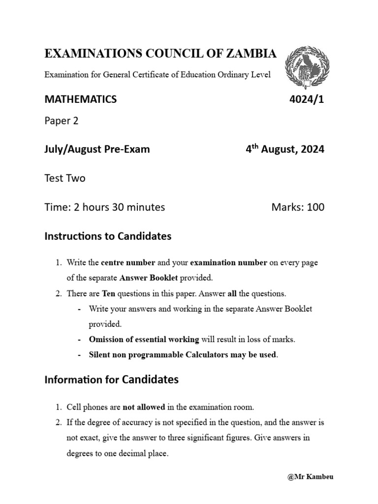 Mathematics P2 Test Two-2 | PDF | Latitude | Mathematics