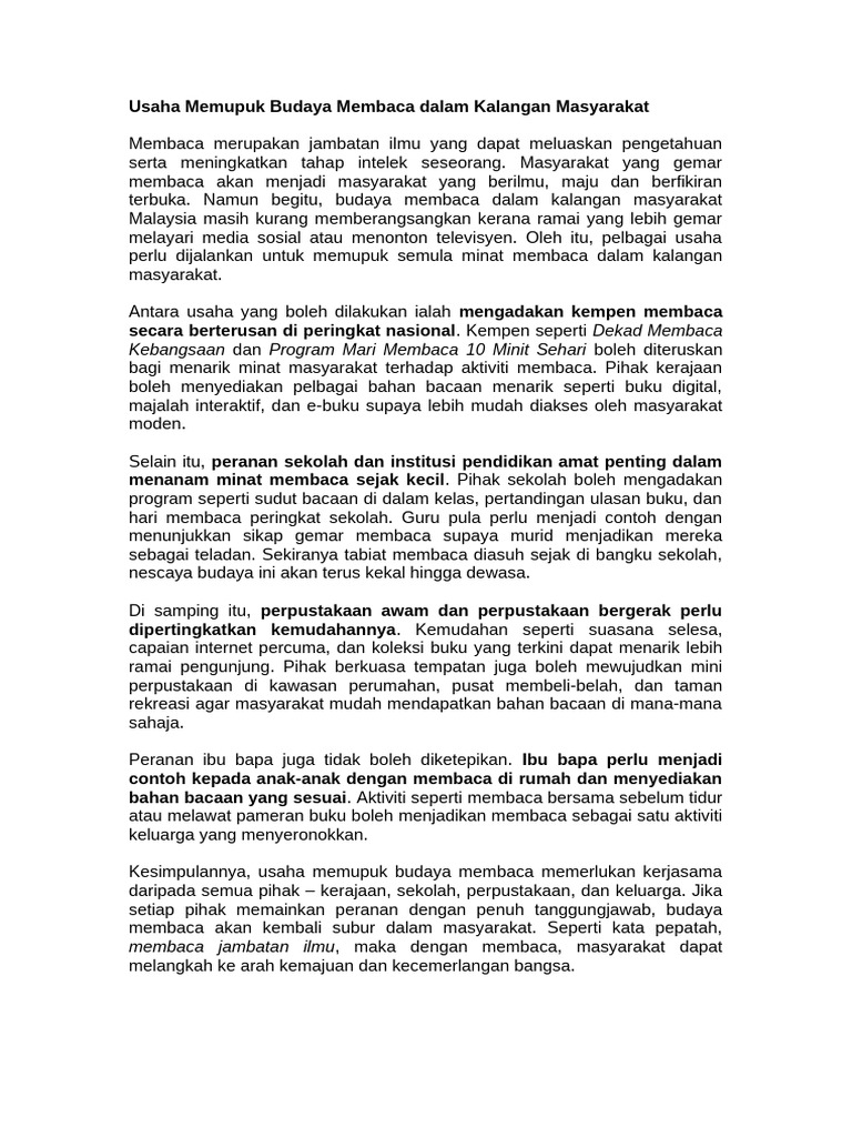 Usaha Memupuk Budaya Membaca Dalam Kalangan Masyar | PDF