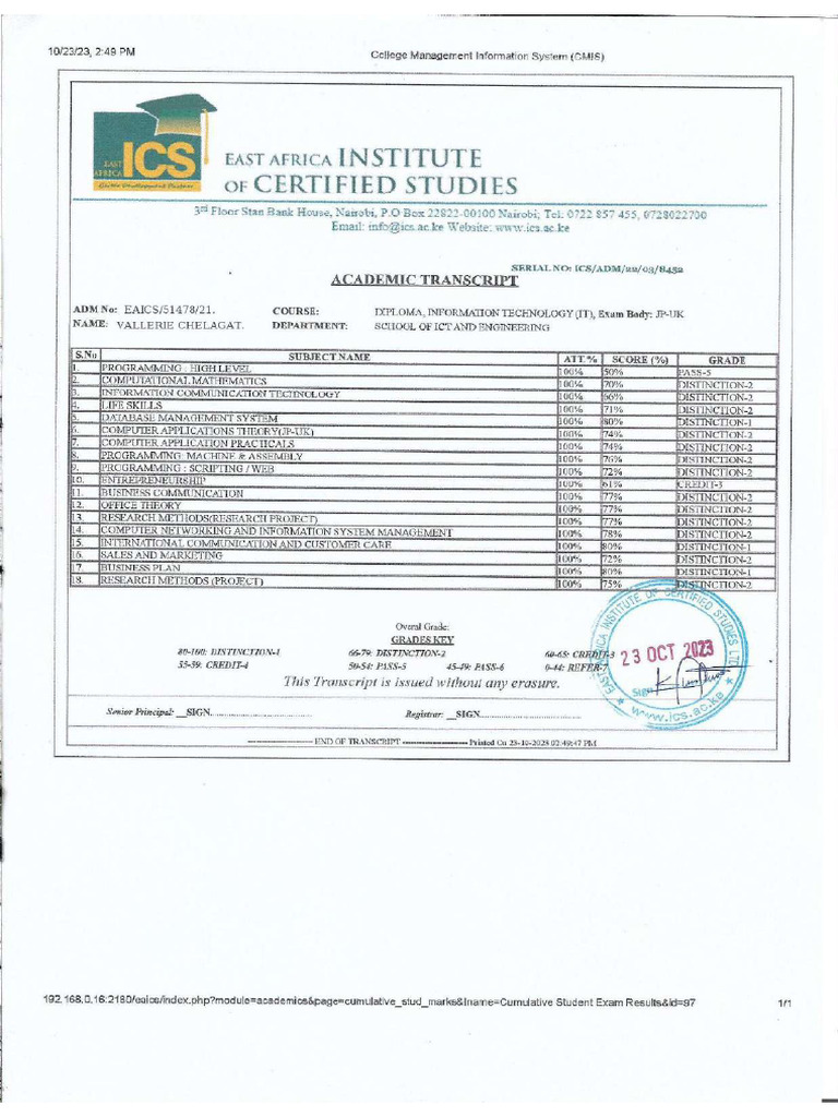 Vallerie Transcript | PDF