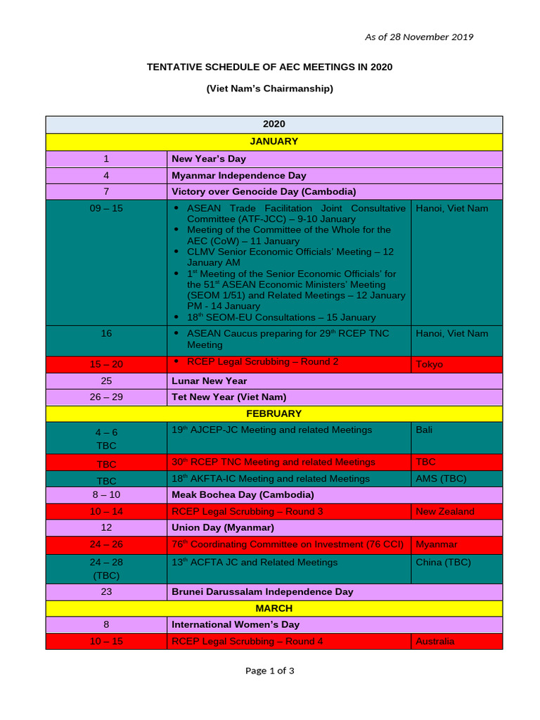 Tentative Schedule 2020-Investment Related | PDF | International ...
