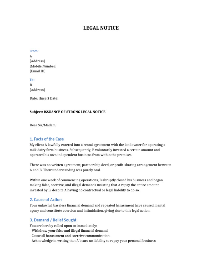 Professional Strong Legal Notice A B | PDF