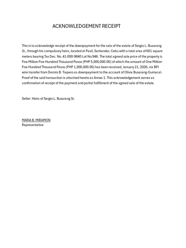 Acknowledgement Receipt Busarang Estate | PDF