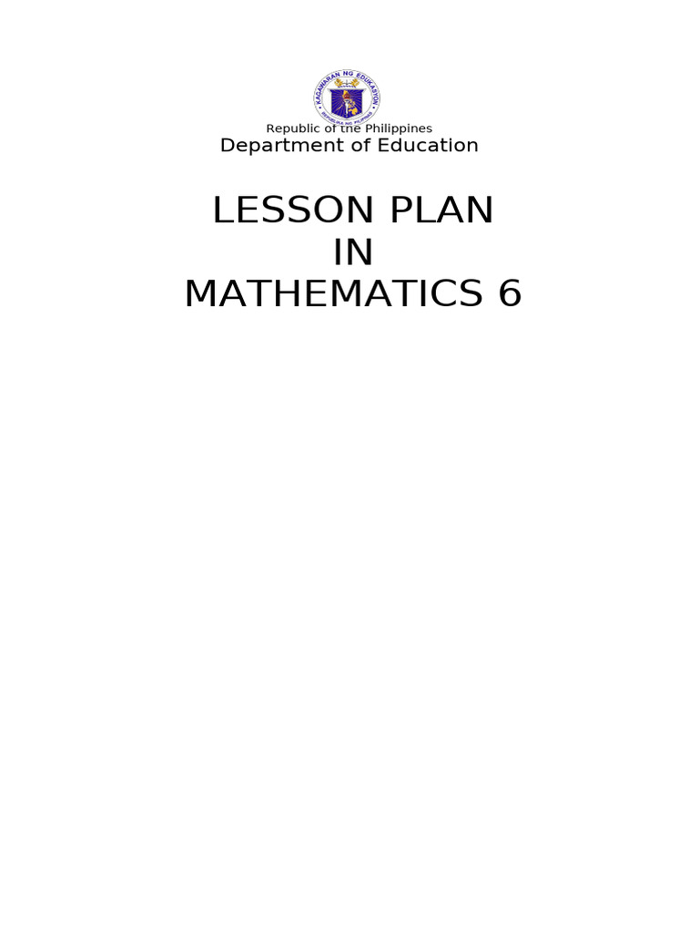 Grade 6 Math - Lesson Plan | PDF | Learning