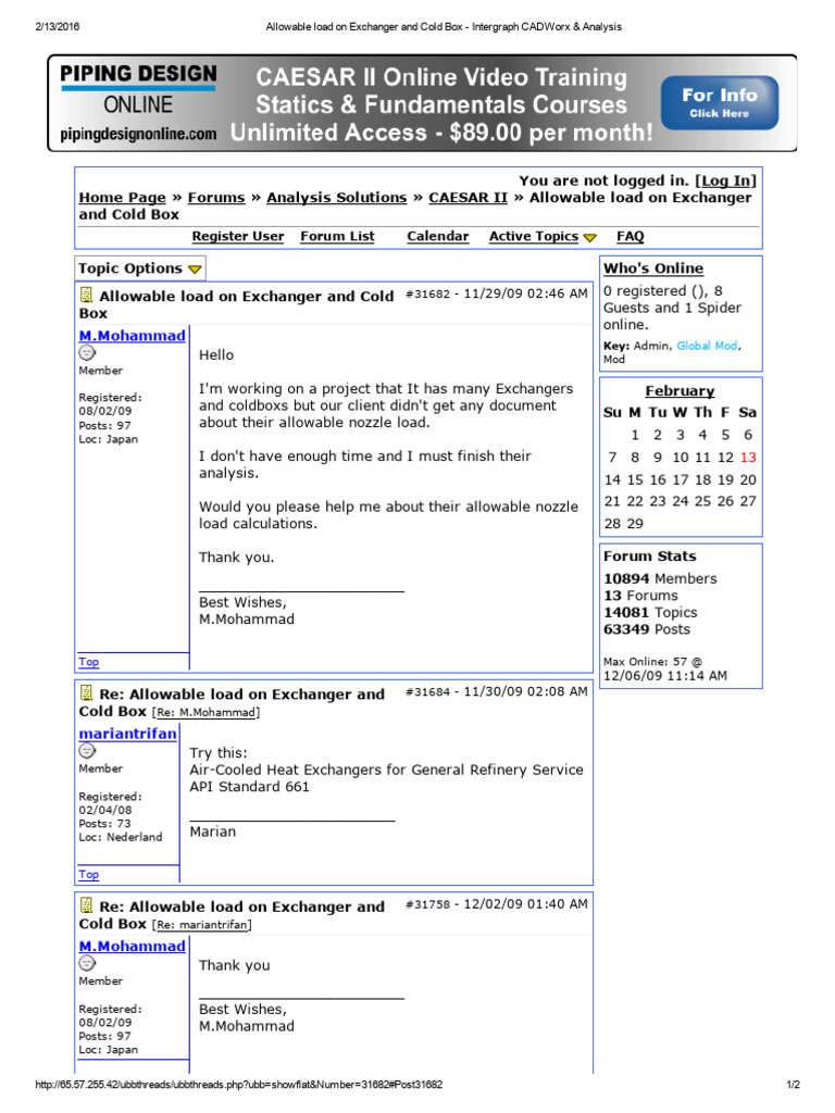 Allowable Load On Exchanger and Cold Box - Intergraph CADWorx ...