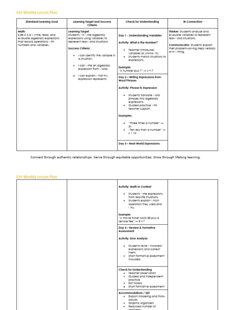 ESS Weekly Lesson Plan January 20-23 | PDF | Lesson Plan | Teachers