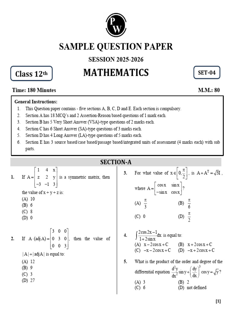 Mathematics: Sample Question Paper | PDF | Function (Mathematics ...