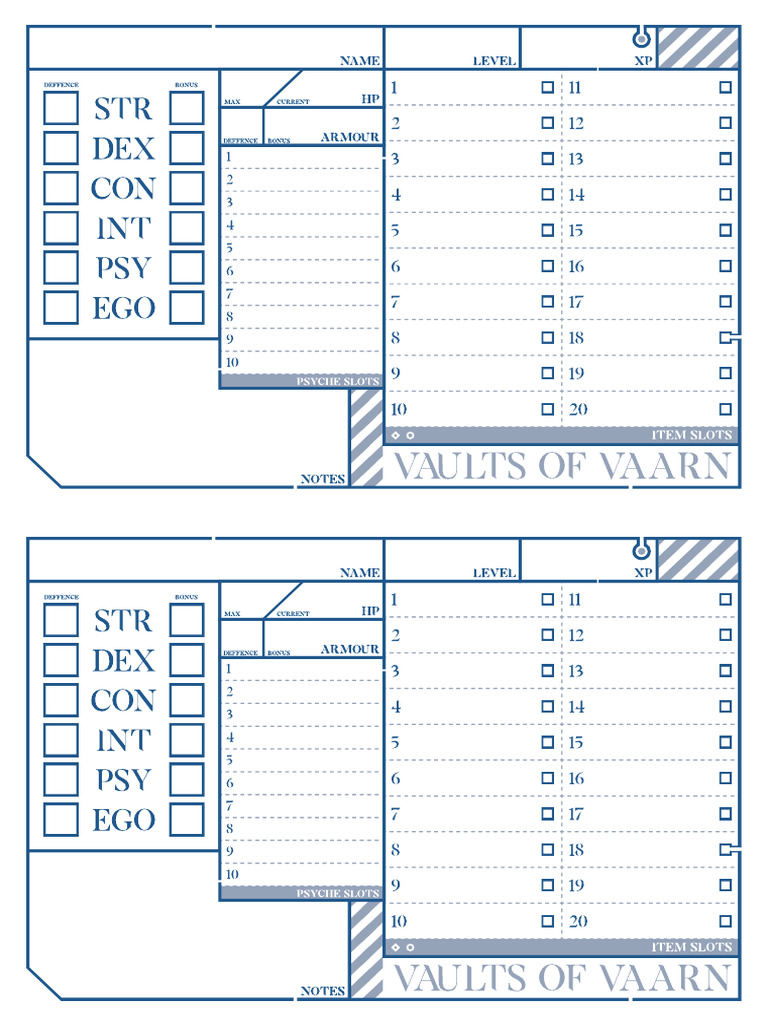 Vaults of Vaarn Character Sheet - Color - A4 | PDF