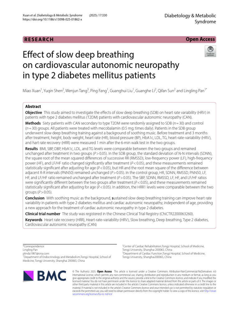 Effect of Slow Deep Breathing On Cardiovascular Autonomic Neuropathy in ...
