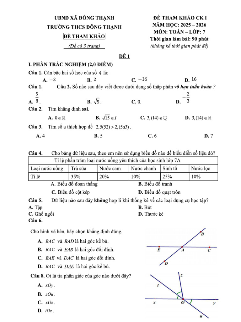 De KTCK 1 Toan 7 | PDF