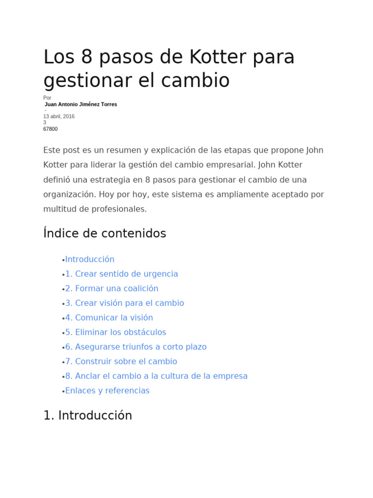 Los 8 Pasos de Kotter para Gestionar El Cambio | PDF