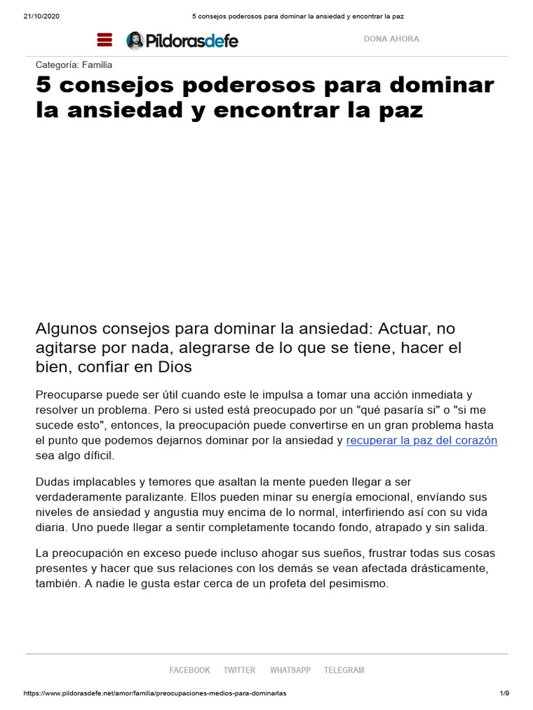 5 Consejos Poderosos para Dominar La Ansiedad y Encontrar La Paz | PDF ...