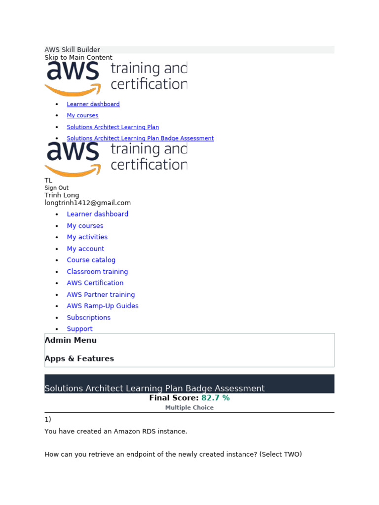 AWS Skill Builder - LongTD | PDF | Amazon Web Services | Information ...
