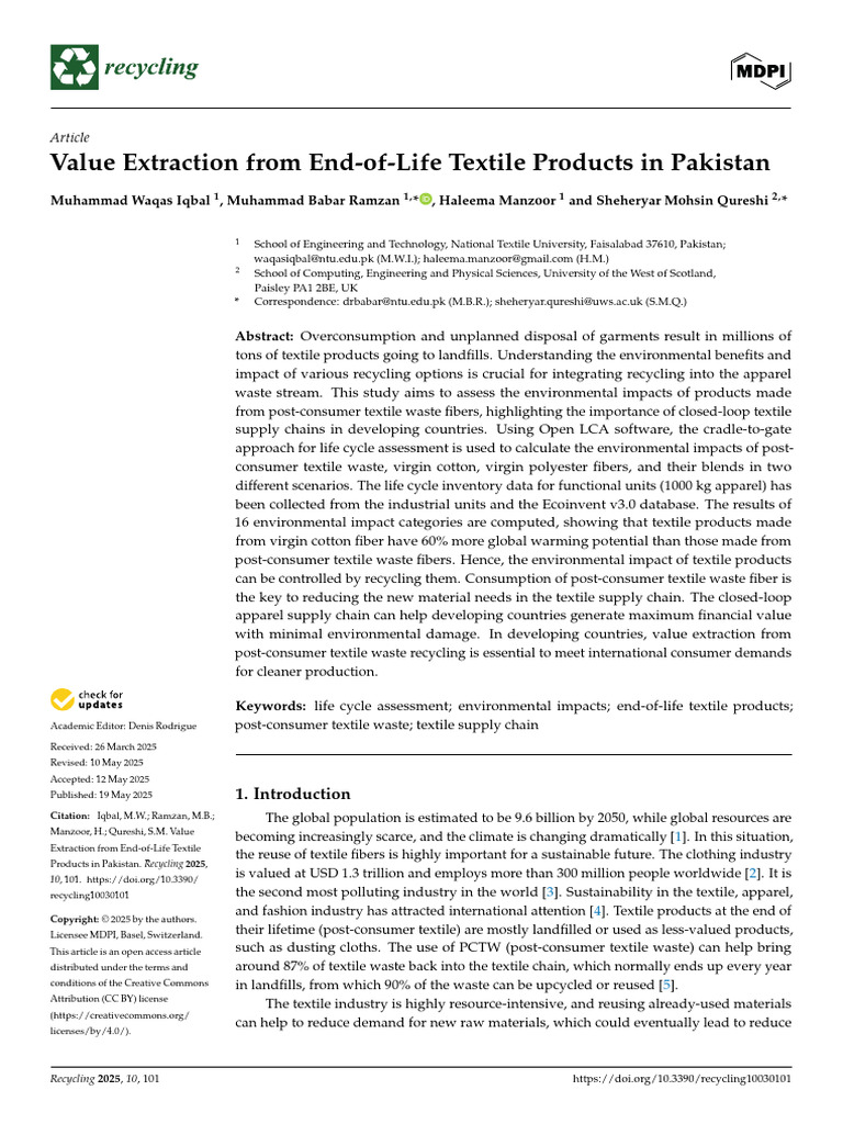 Value Extraction From End-Of-Life Textile Products | PDF | Life Cycle ...