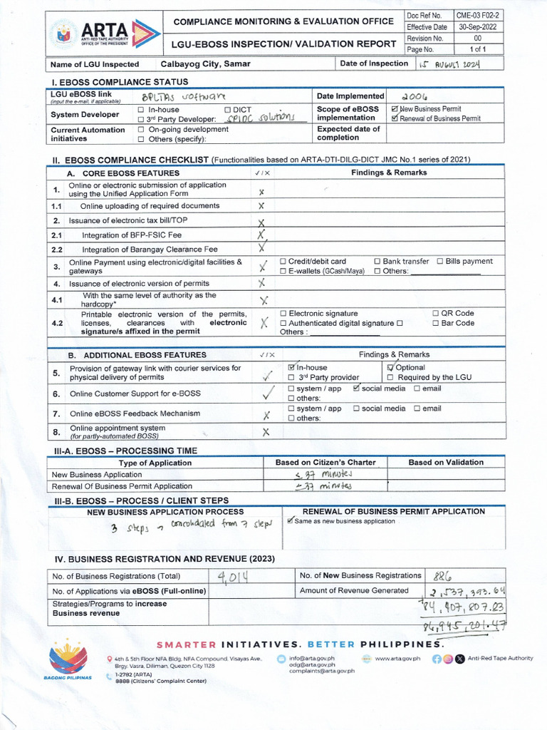 LGU-EBOSS Inspection Validation Report | PDF