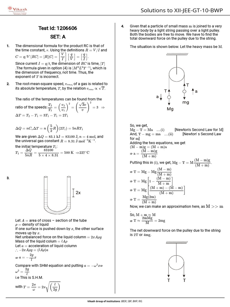 Xii Jee GT 10 Bwp-A-solution-1768716723 | PDF | Stoichiometry | Force