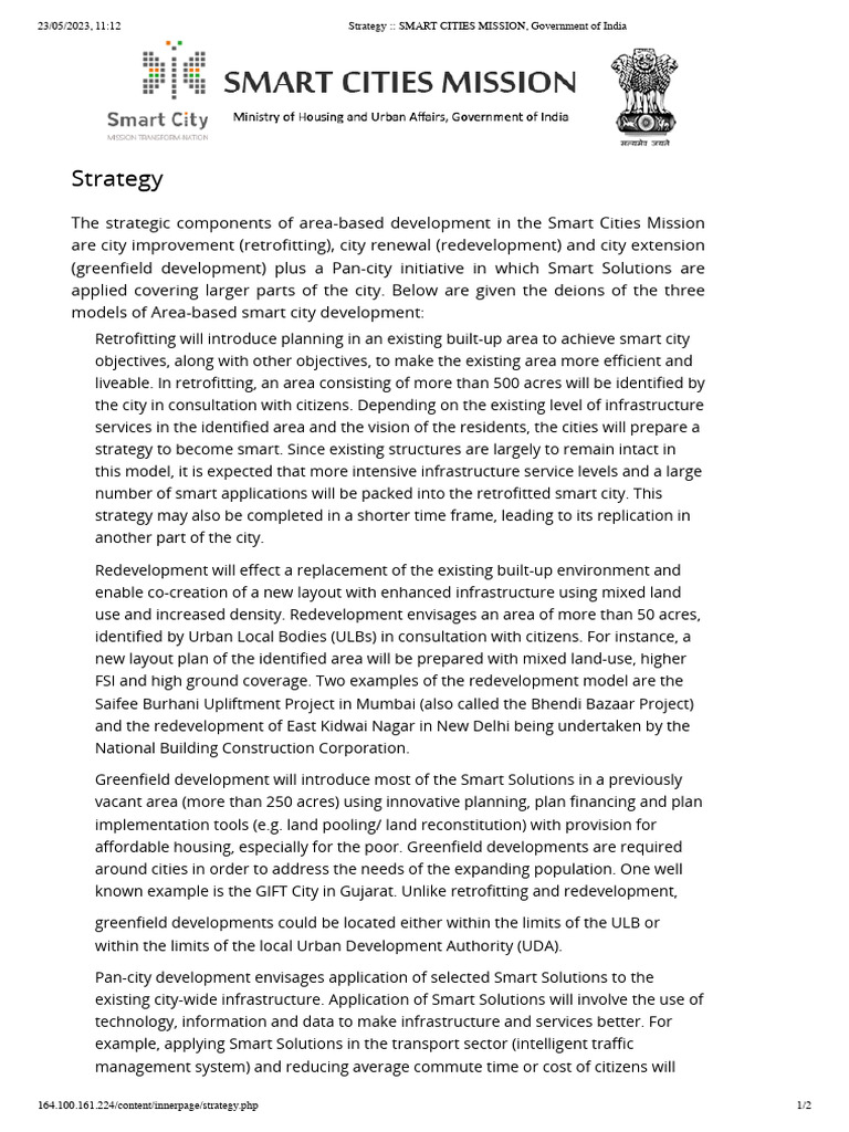 Strategy - SMART CITIES MISSION, Government of India | PDF | Urban ...