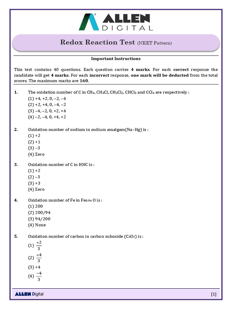 Redox Reaction Exercise | PDF | Redox | Chemical Reactions