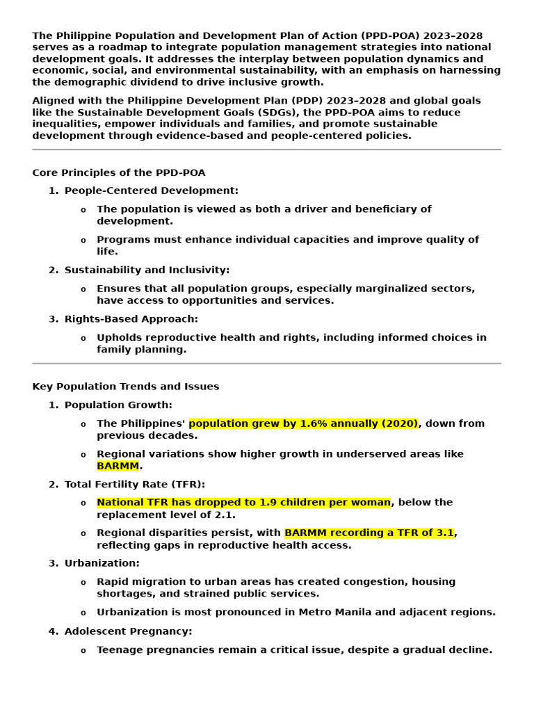 The Philippine Population and Development Plan of Action | PDF | Family ...