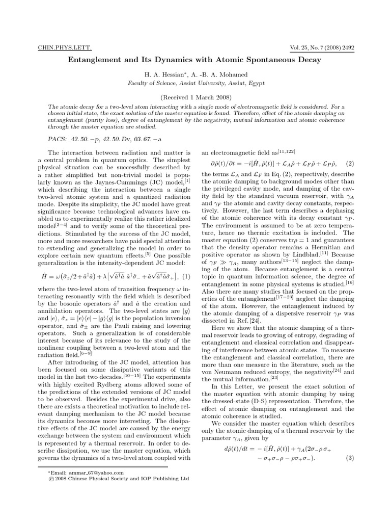 10-Chin. Phys. Lett. 7 (2008) 2492 | PDF | Quantum Entanglement | Physics