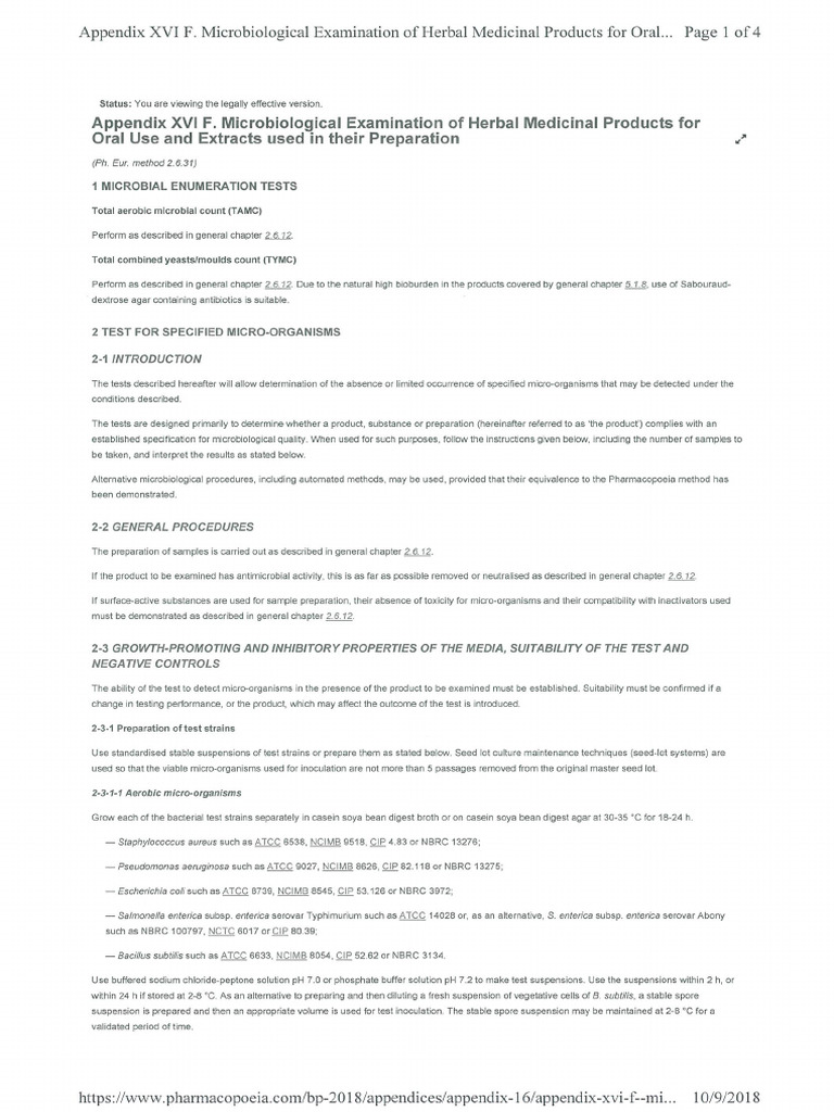 BP 2018 Appendix XVI F Microbiological Examination Herbal Med | PDF