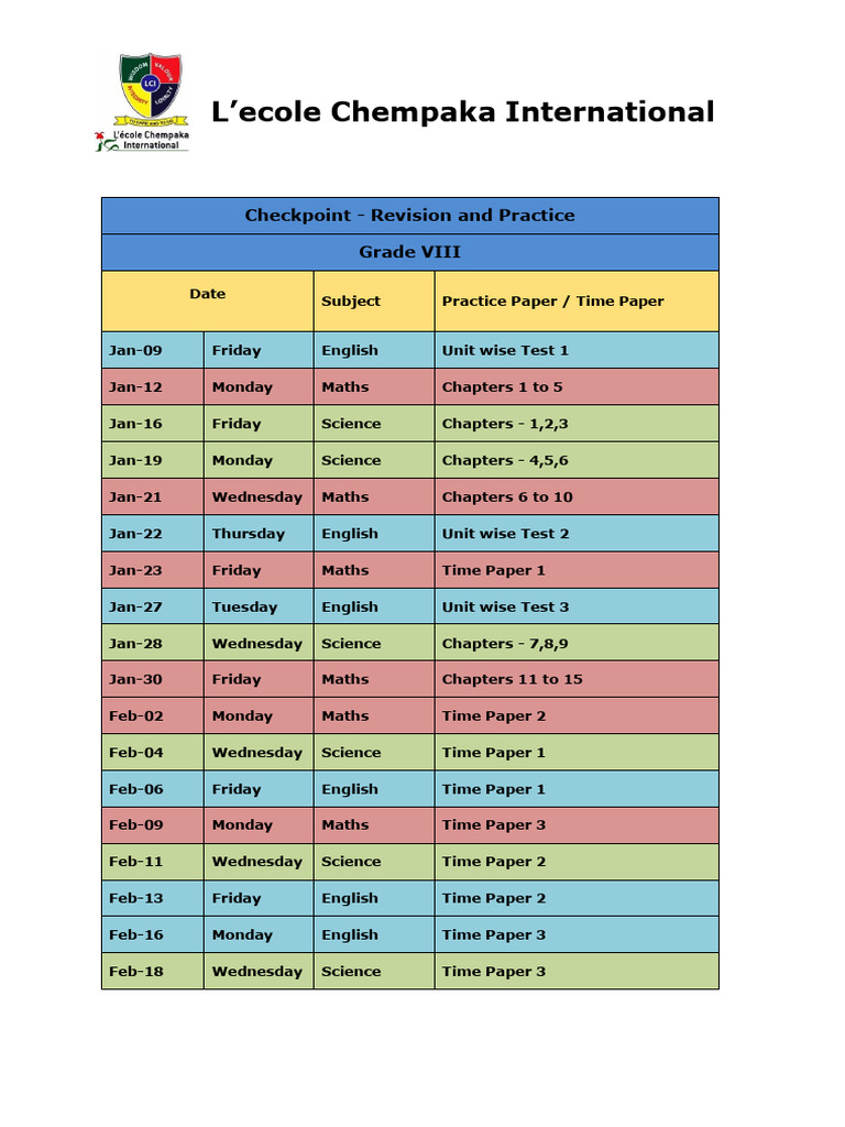 Checkpoint - Revision Timetable - Lower Secondary (Updated) | PDF