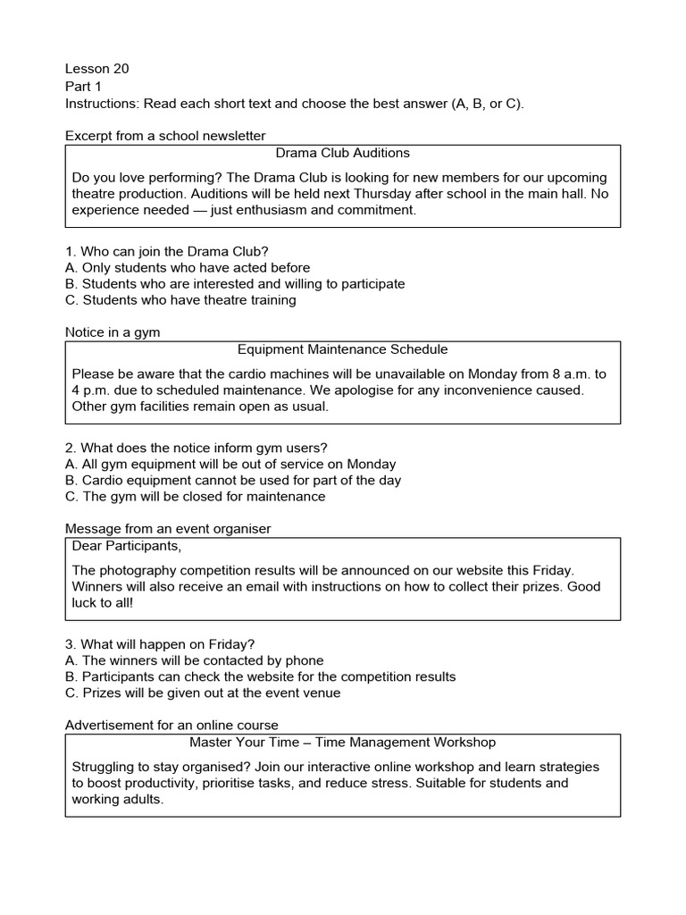 Form 1 Exam Format Practice 2 | PDF | Meal | Foods
