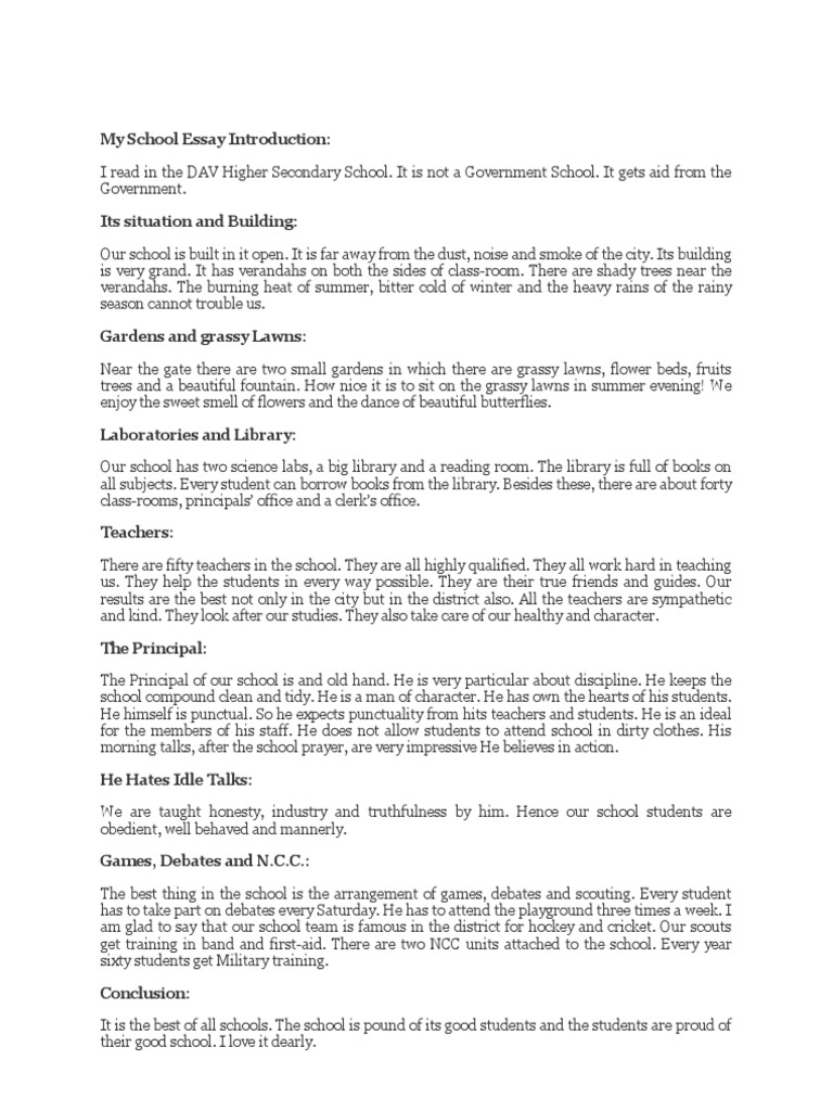 My School Essay Introduction | PDF | Libraries | Teachers