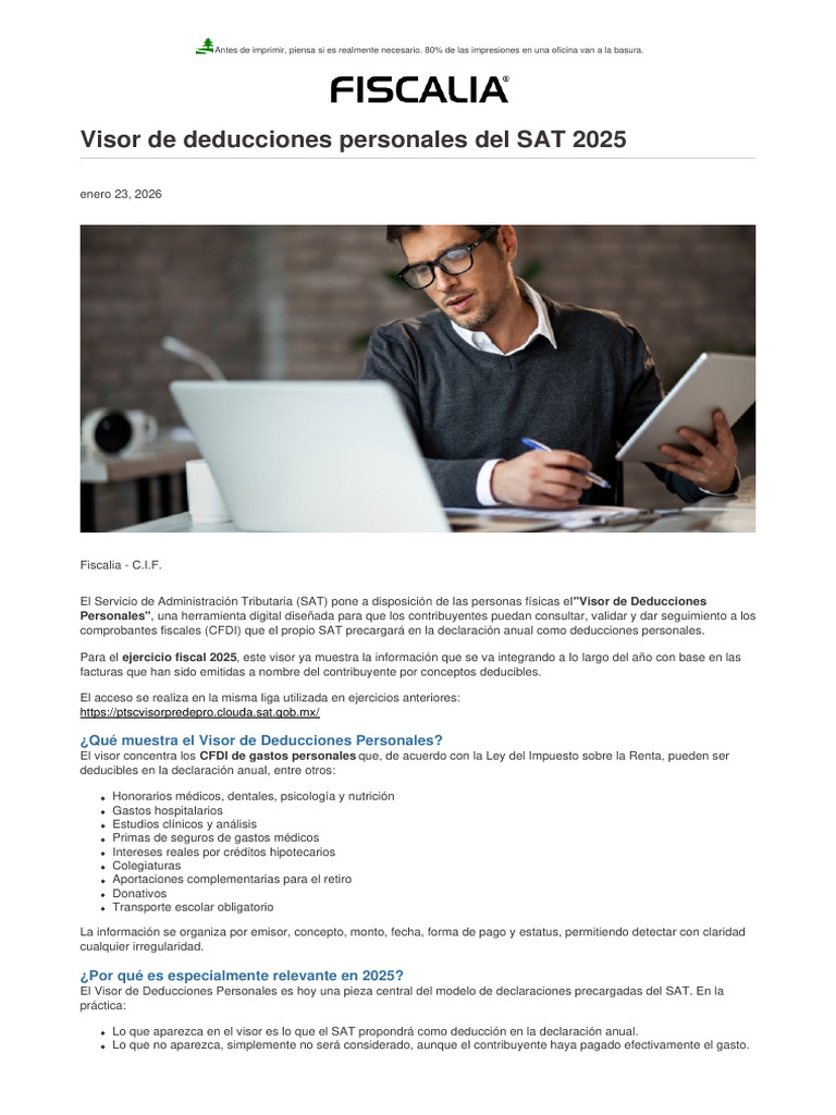 Visor de Deducciones Personales Del SAT 2025 | PDF