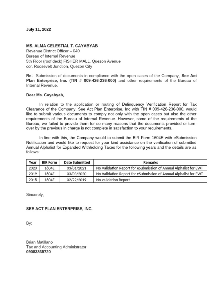 BIR - Letter Request To BIR | PDF