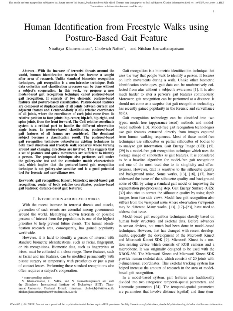 Human Identification From Gait & Posture Features | PDF | Statistical ...