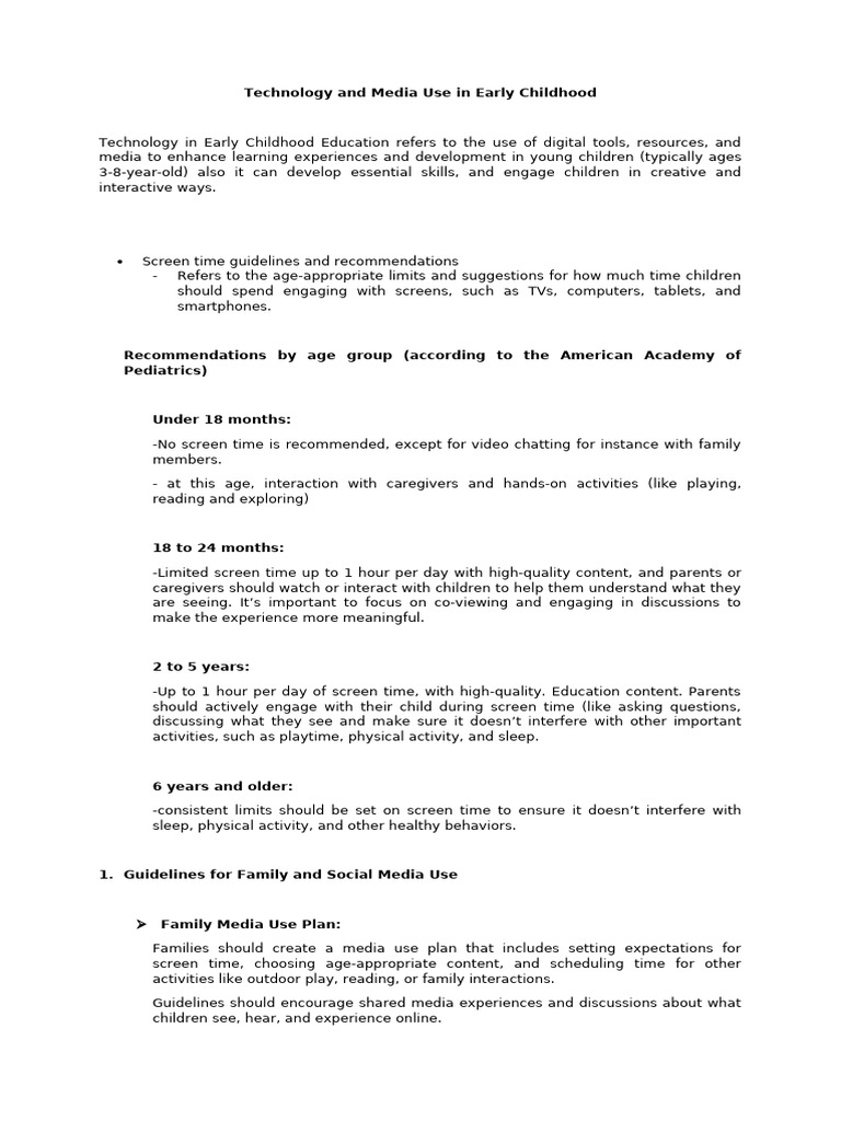 Technology and Media Use in Early Childhood | PDF | Psychology ...