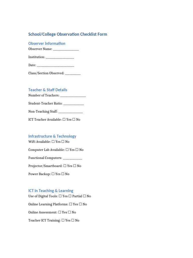 Observation Checklist Form | PDF