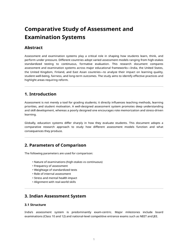 Comparative Study of Assessment and Examination Systems | PDF ...