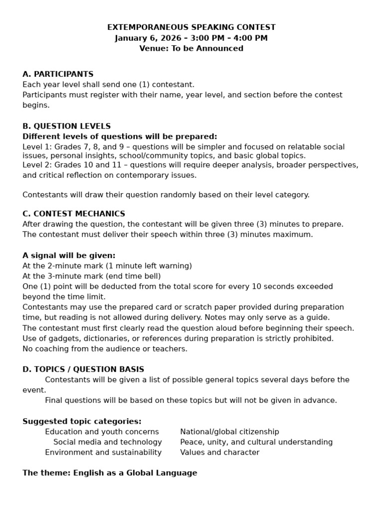 Extemporaneous Speaking Contest | PDF | Thought | Learning