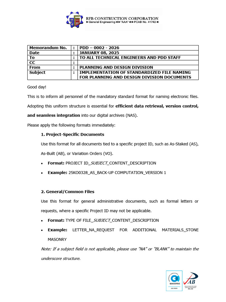 Memo 002 Standardized File Name | PDF