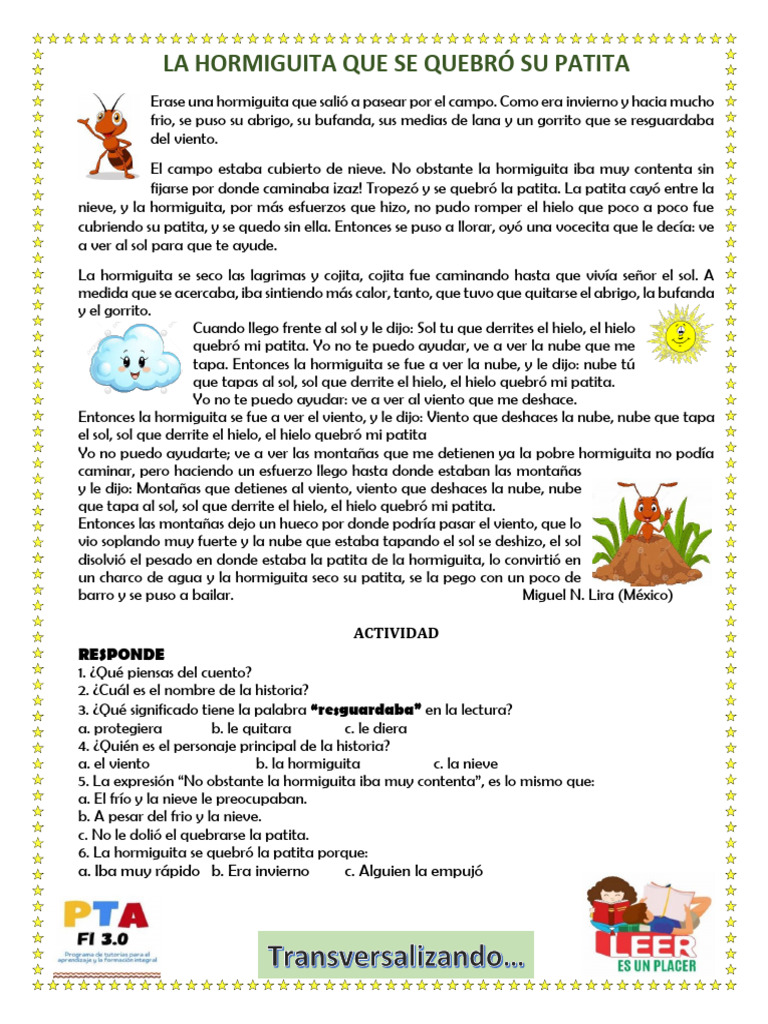 Guia La Hormiguita Que Se Quebró Su Paptita | PDF | Nieve