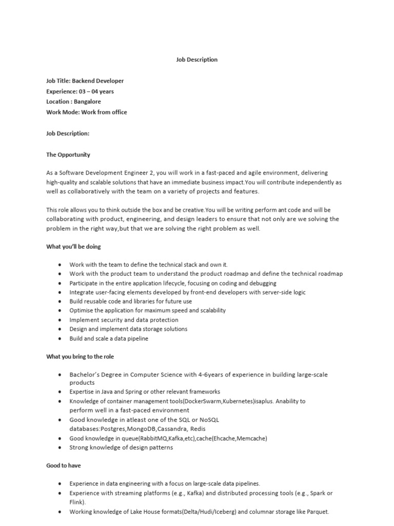 Backend Developer O Job Description | PDF | Software Development ...