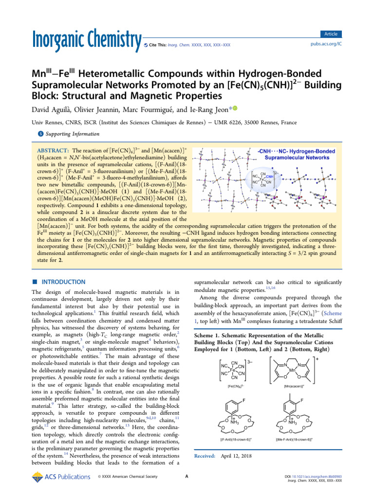MnIII FeIII Heterometallic Compounds Within Hydrogen-Bonded ...