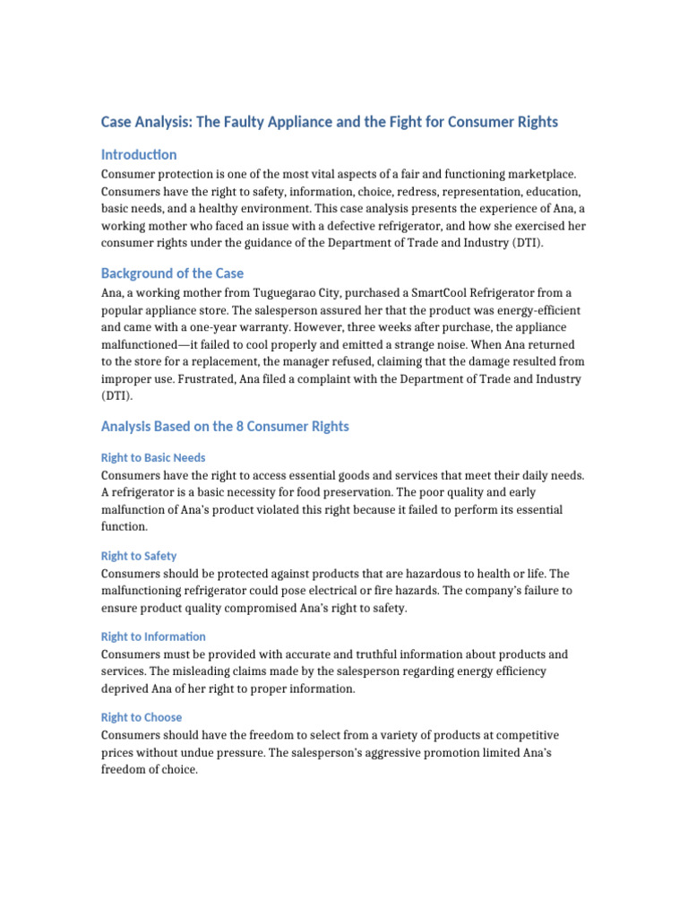 Case Analysis Consumer Rights | PDF | Consumer Protection | Refrigerator