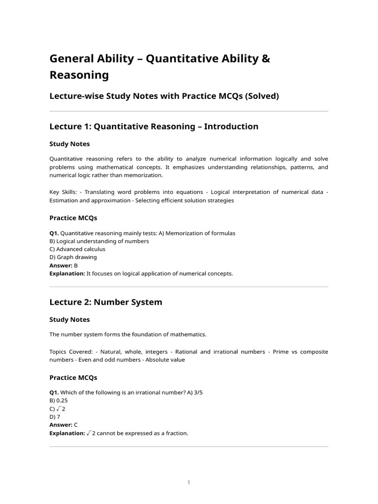 General Ability - Quantitative Ability & Reasoning (Short - Syllabus ...