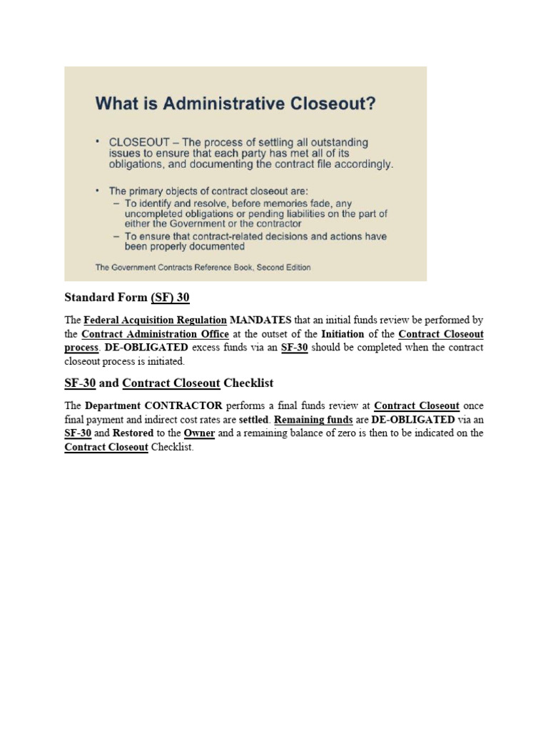 Standard Closeout Form | PDF
