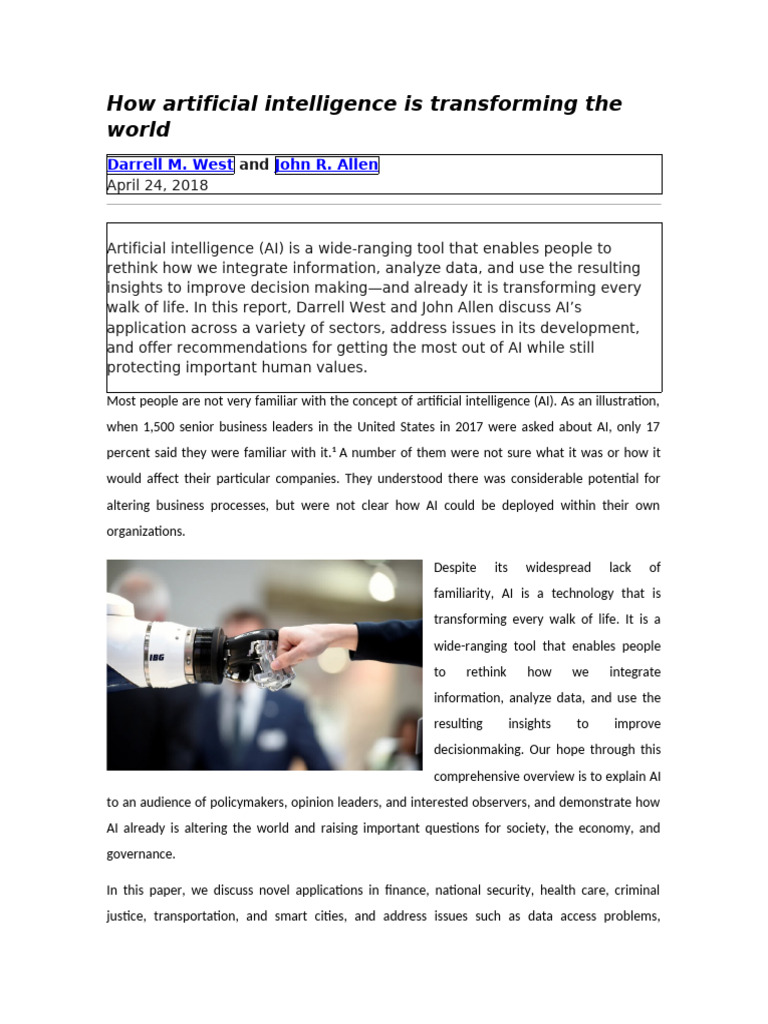 How Artificial Intelligence Is Transforming The World | PDF ...