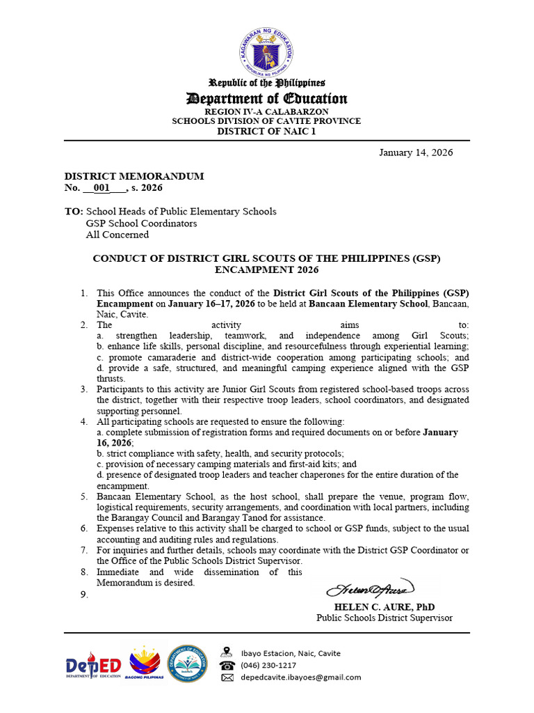 DM 001 s.2026 GSP District Encampment 2026 | PDF