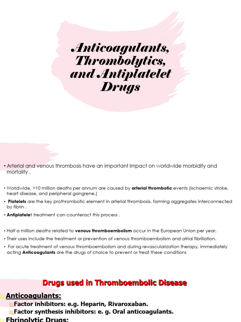 Anticoagulants and Antiplatelet Drugs | PDF | Coagulation | Thrombosis