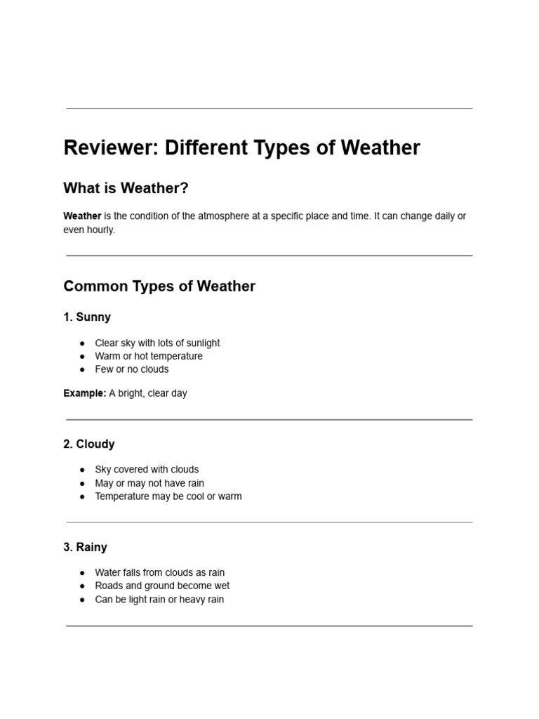 Reviewer - Different Types of Weather | PDF